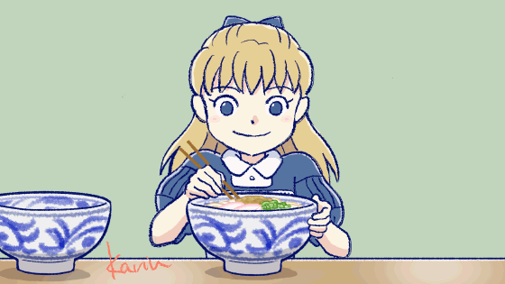 うどんを食べるアリスのアニメ